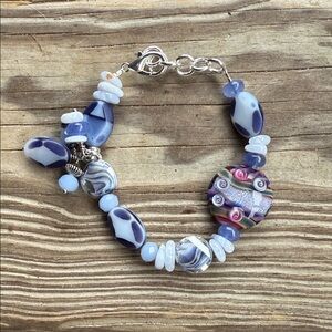 Handcrafted Blue and Silver Beaded Bracelet